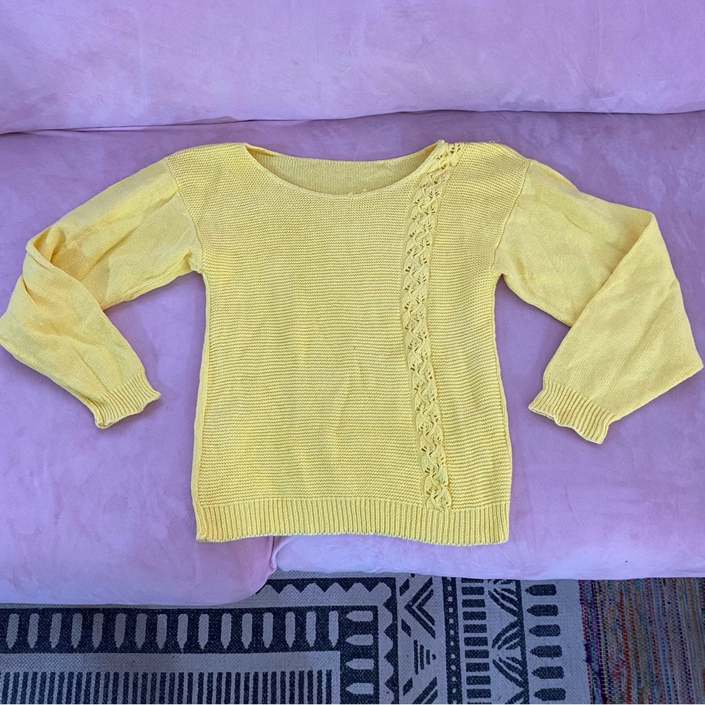 Vintage Marisa Evan Big Puff Sleeve Knitted Sweater Open Neck Longsleeve S XS